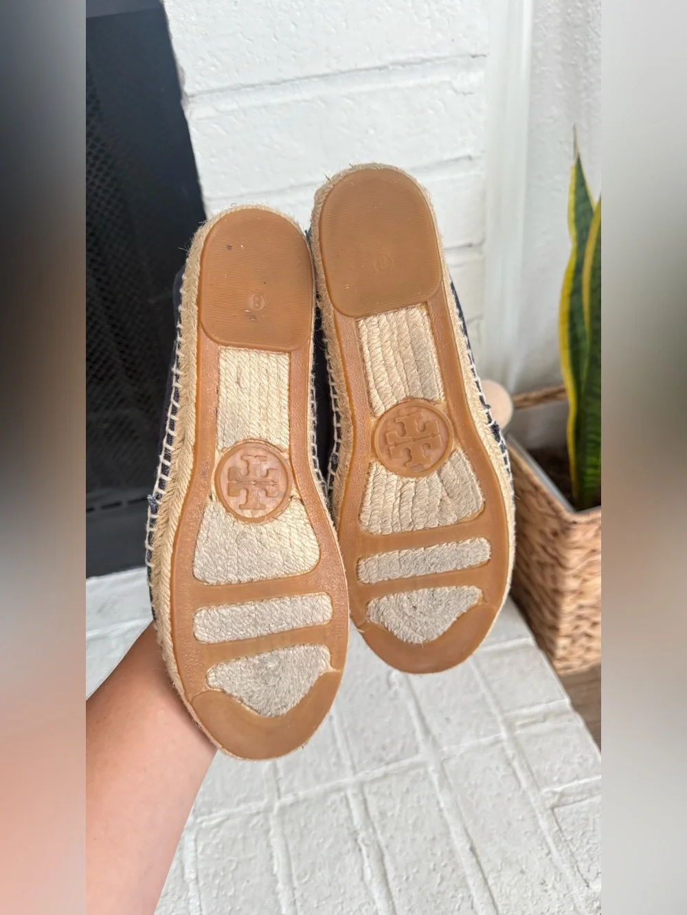 Tory Burch Navy Leather Espadrille Flats Size 8